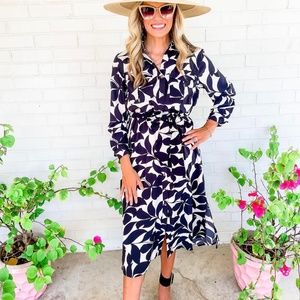 Entro Black and Ivory Printed MIDI Dress